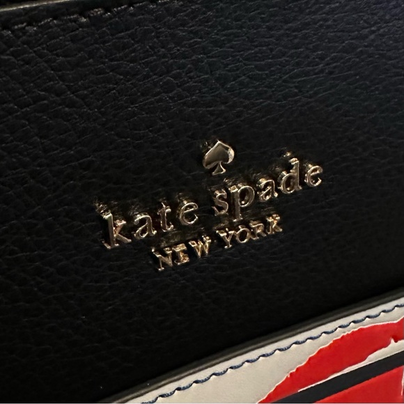 NEW KATE SPADE LARGE BLACK NOVELTY COLLECTIBLE HAPPY TO SERVE YOU LEATHER TOTE - Picture 3 of 11